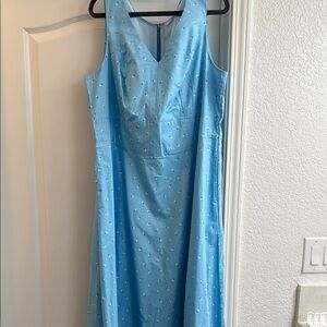 eShakti Blue Sleeveless V-Neck Midi Dress NWOT